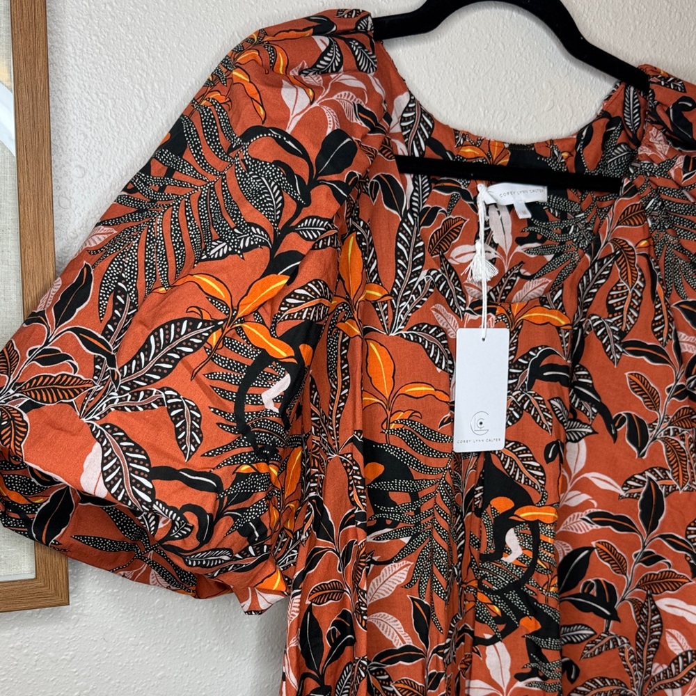 Corey Lynn Calter Jenny Top Monkey Around Print Puff Sleeve Blouse Size M NWT - Picture 5 of 9